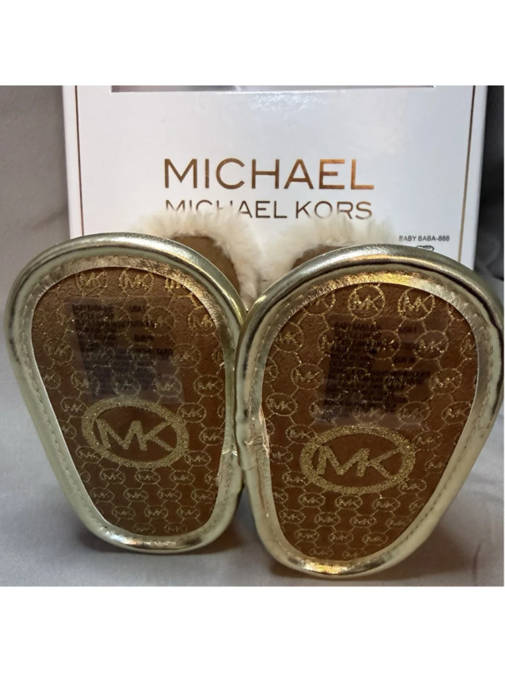 Michael Kors Baby Tan Faux Fur Bow Cozy Winter Boots Size Baby 1 NWT